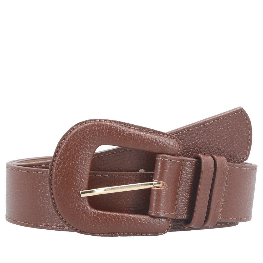 Cinto Feminino de Couro com Fivela Encapada Marrom