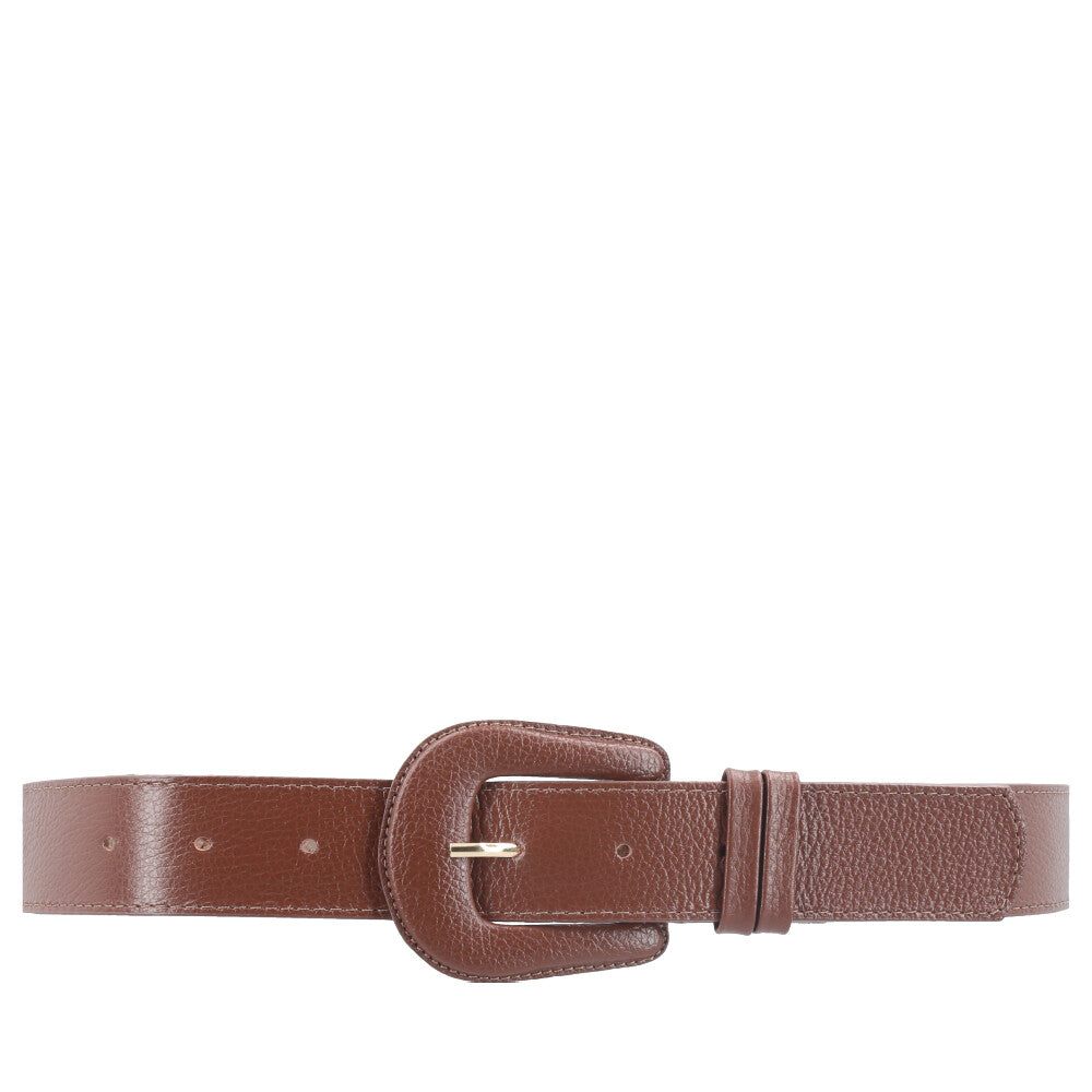 Cinto Feminino de Couro com Fivela Encapada Marrom
