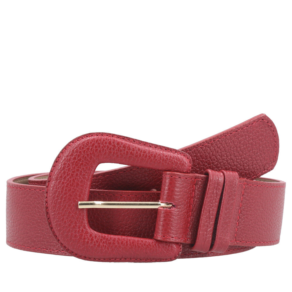 Cinto Feminino de Couro com Fivela Encapada Vermelho