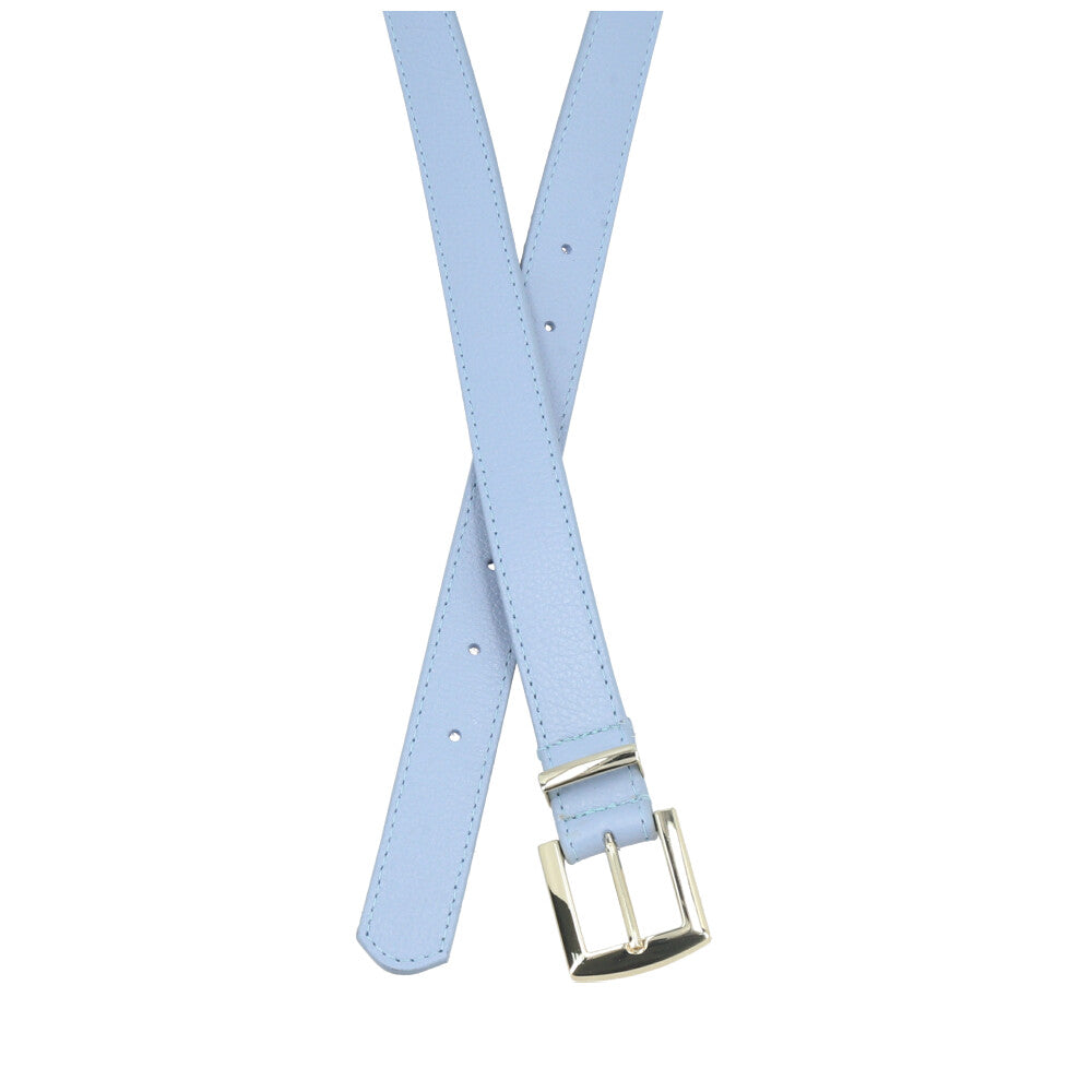 Cinto Feminino de Couro Fivela Metalizada Dourada Azul claro