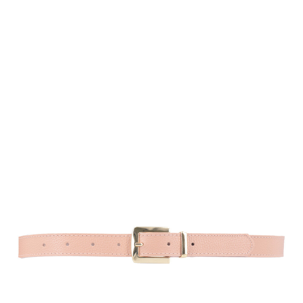 Cinto Feminino de Couro Fivela Metalizada Dourada Bege