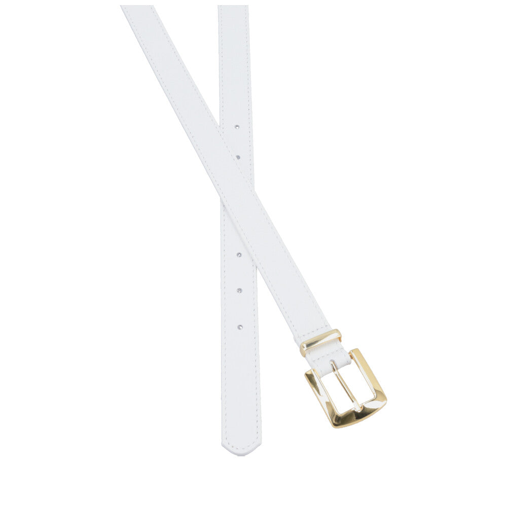 Cinto Feminino de Couro Fivela Metalizada Dourada Branco