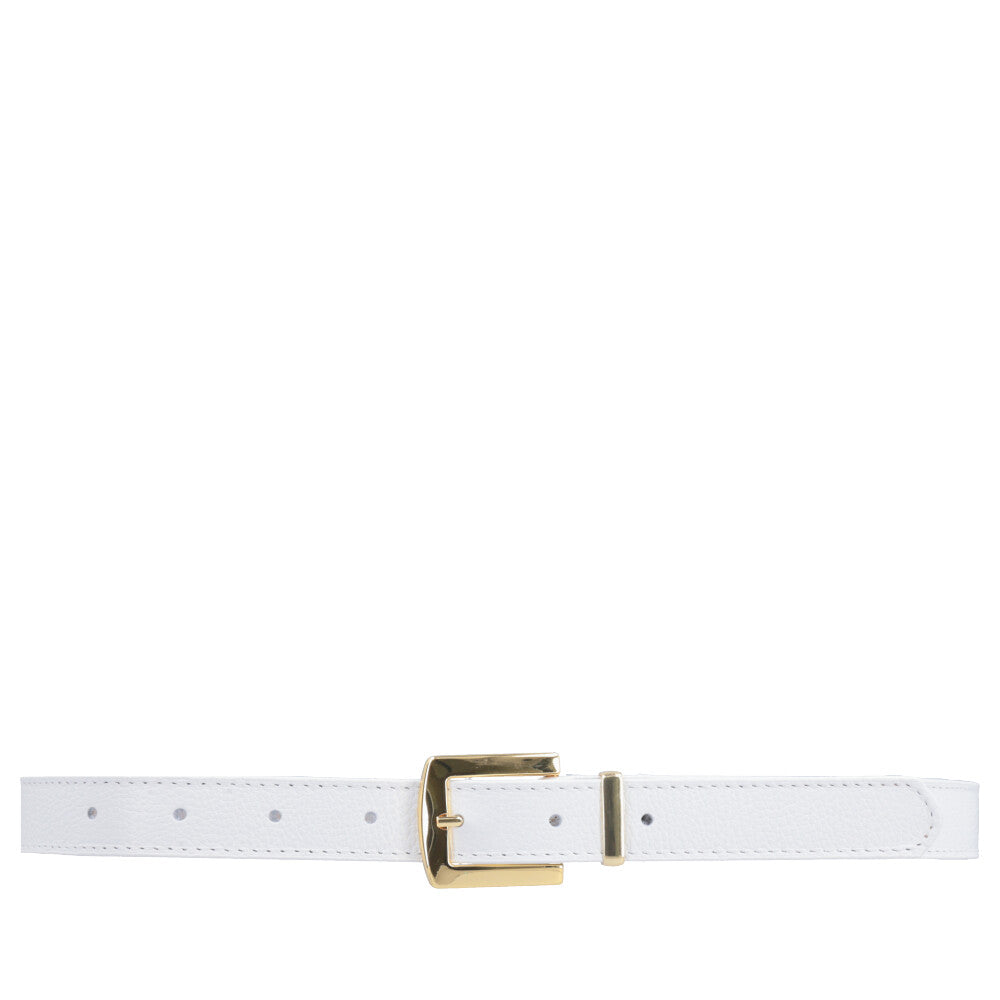 Cinto Feminino de Couro Fivela Metalizada Dourada Branco