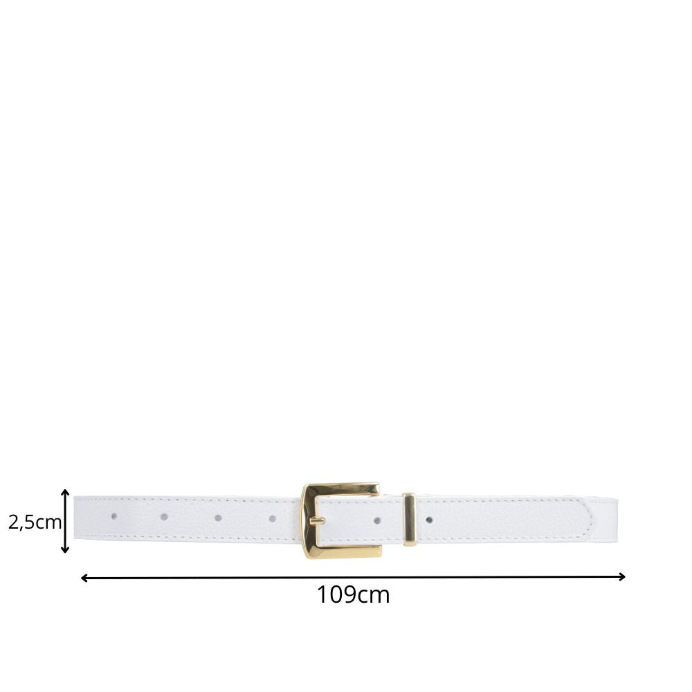 Cinto Feminino de Couro Fivela Metalizada Dourada Branco