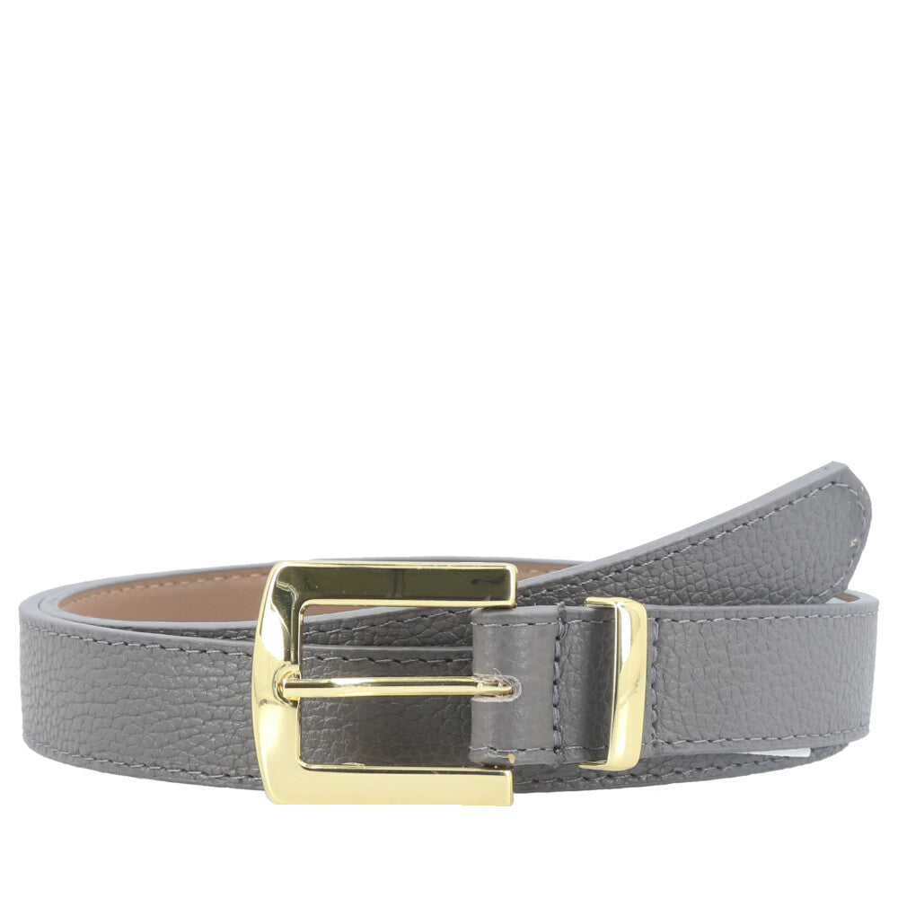 Cinto Feminino de Couro Fivela Metalizada Dourada Cinza