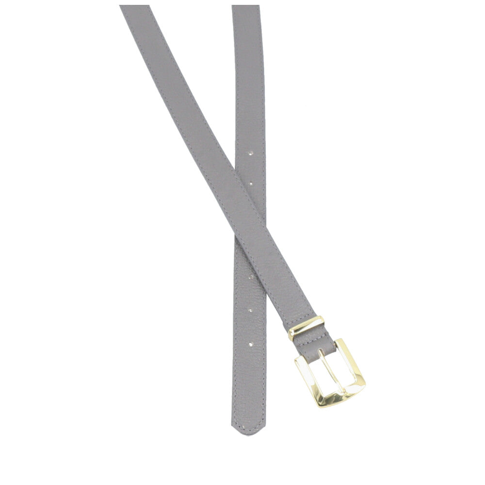 Cinto Feminino de Couro Fivela Metalizada Dourada Cinza
