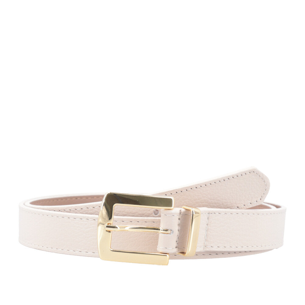 Cinto Feminino de Couro Fivela Metalizada Dourada Marfim