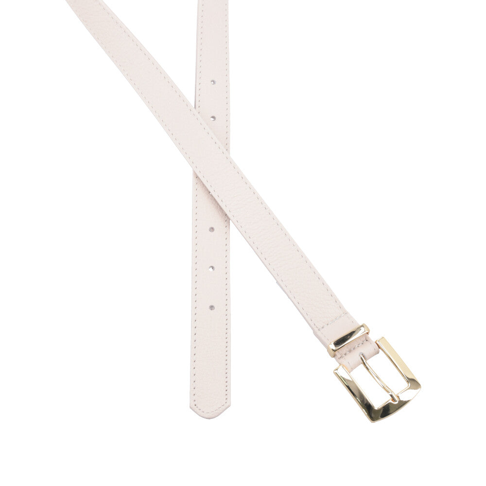 Cinto Feminino de Couro Fivela Metalizada Dourada Marfim