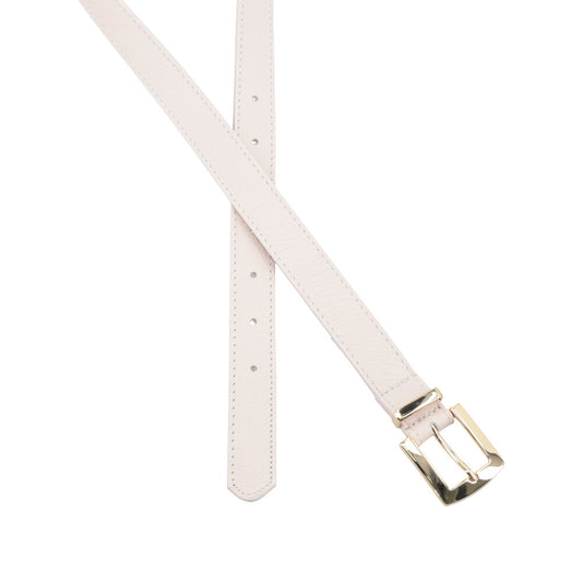 Cinto Feminino de Couro Fivela Metalizada Dourada Marfim