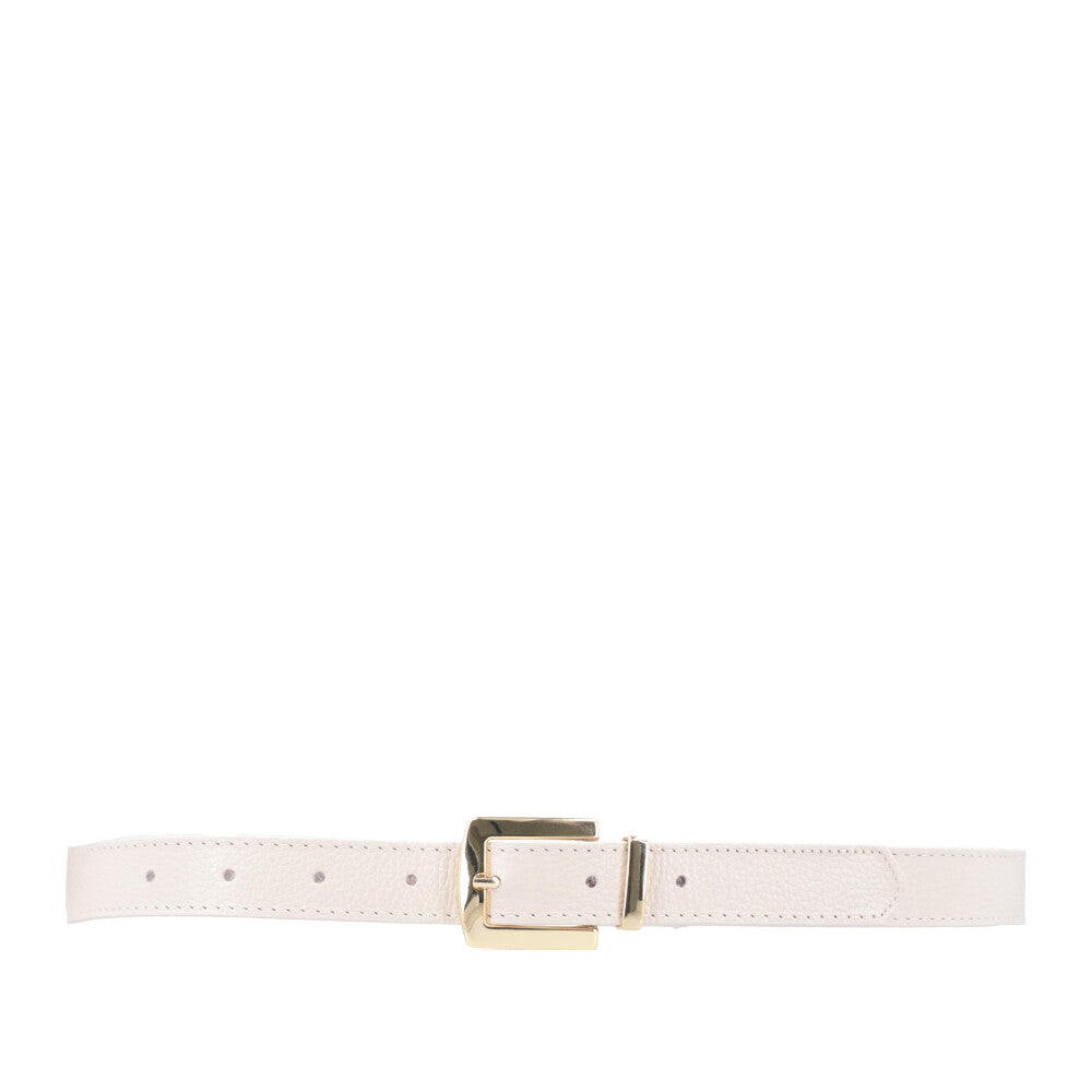 Cinto Feminino de Couro Fivela Metalizada Dourada Marfim