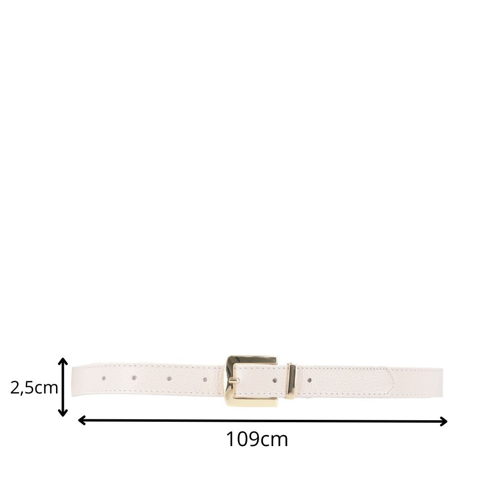 Cinto Feminino de Couro Fivela Metalizada Dourada Marfim