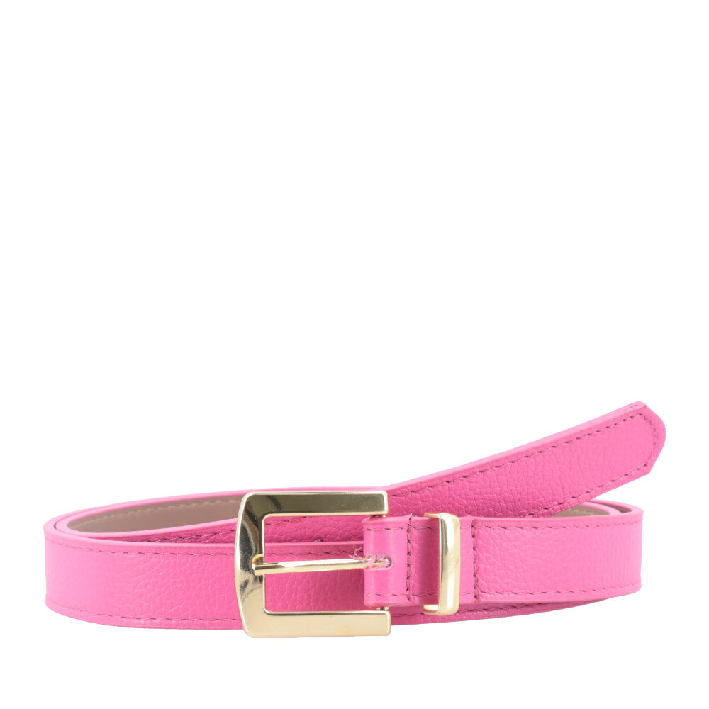 Cinto Feminino de Couro Fivela Metalizada Dourada Pink