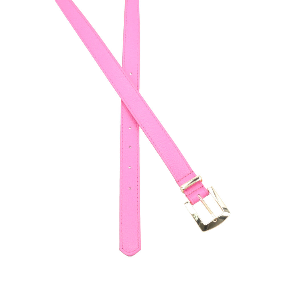 Cinto Feminino de Couro Fivela Metalizada Dourada Pink