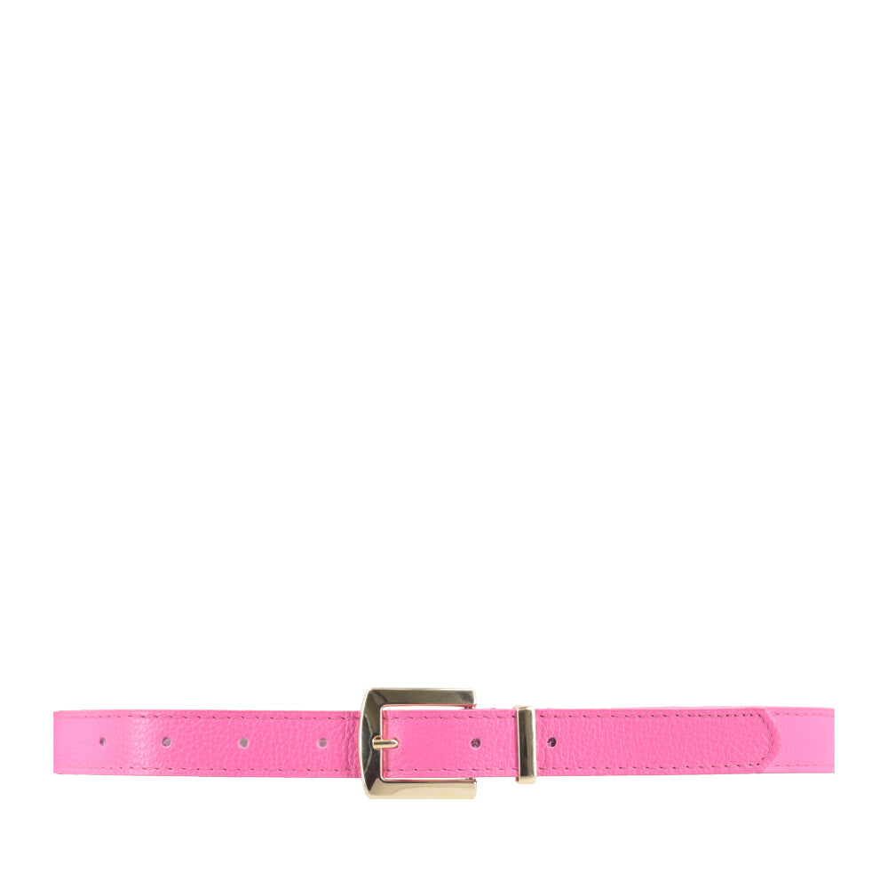 Cinto Feminino de Couro Fivela Metalizada Dourada Pink