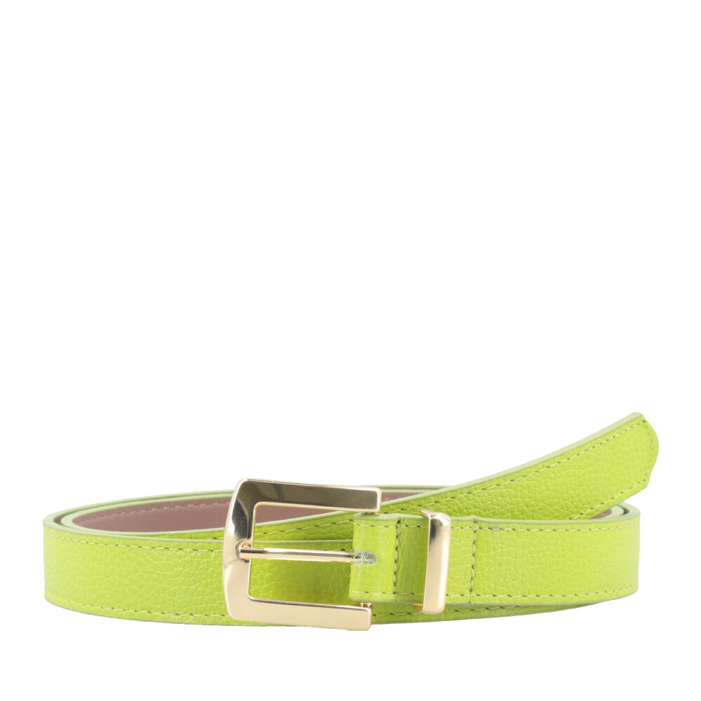 Cinto Feminino de Couro Fivela Metalizada Dourada Verde claro