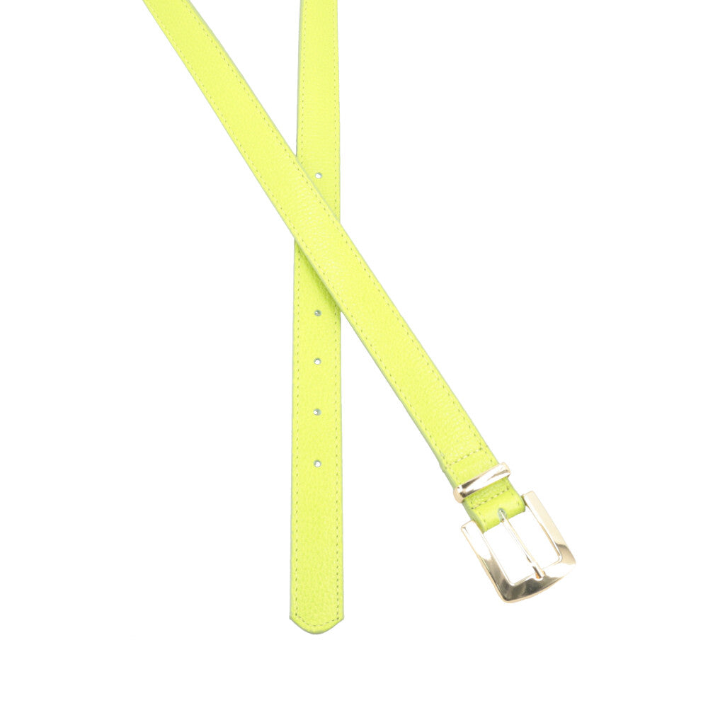Cinto Feminino de Couro Fivela Metalizada Dourada Verde claro