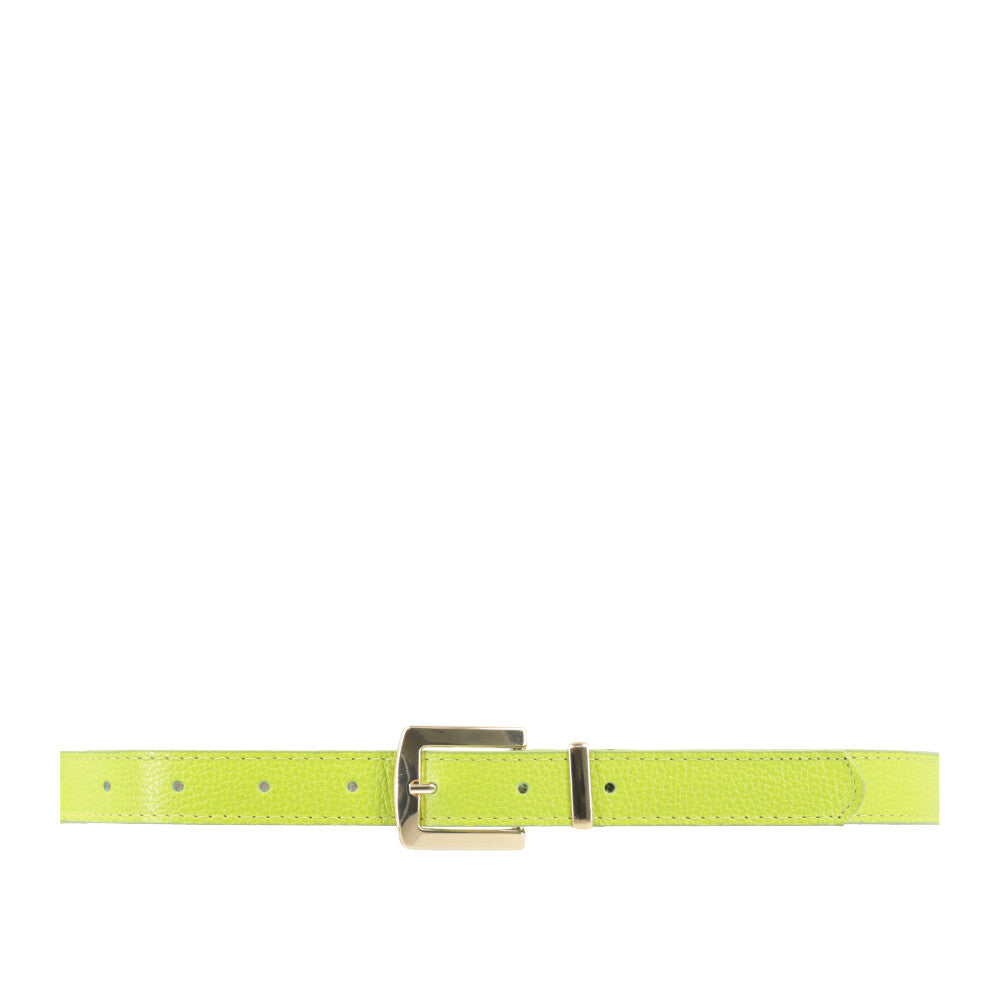 Cinto Feminino de Couro Fivela Metalizada Dourada Verde claro
