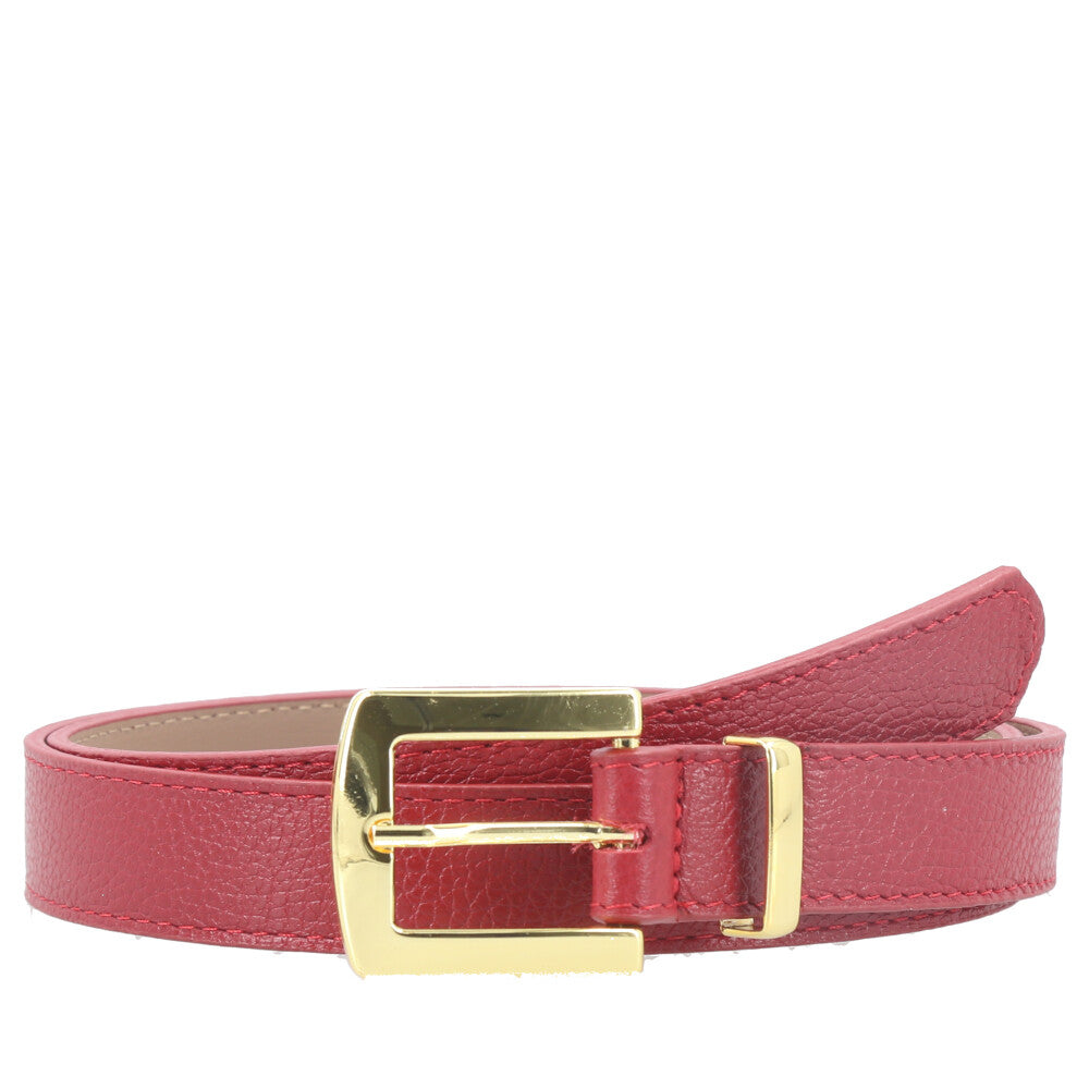 Cinto Feminino de Couro Fivela Metalizada Dourada Vermelho