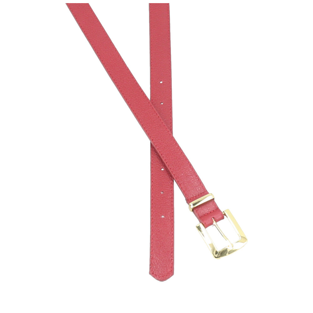 Cinto Feminino de Couro Fivela Metalizada Dourada Vermelho
