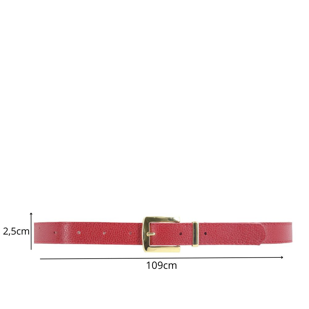 Cinto Feminino de Couro Fivela Metalizada Dourada Vermelho