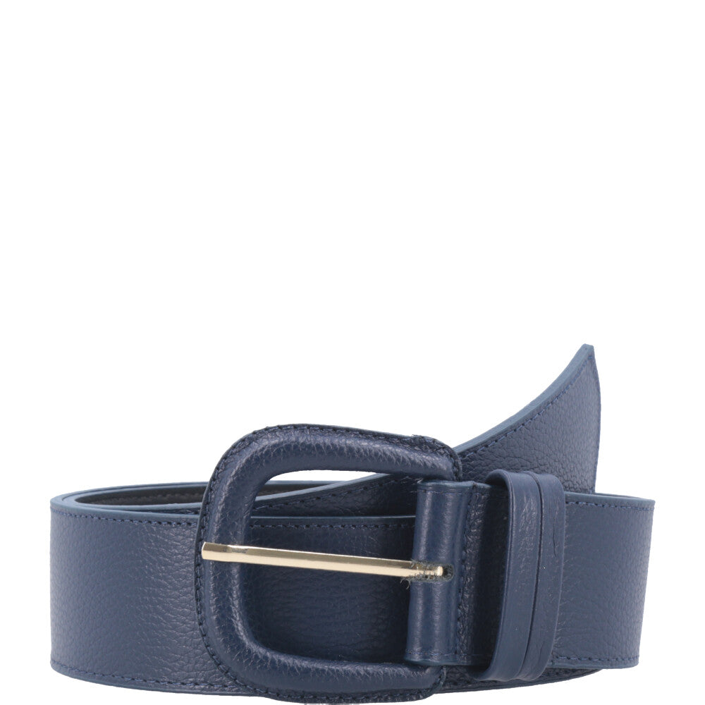 Cinto Maxi Feminino de Couro com Fivela Encapada Azul escuro