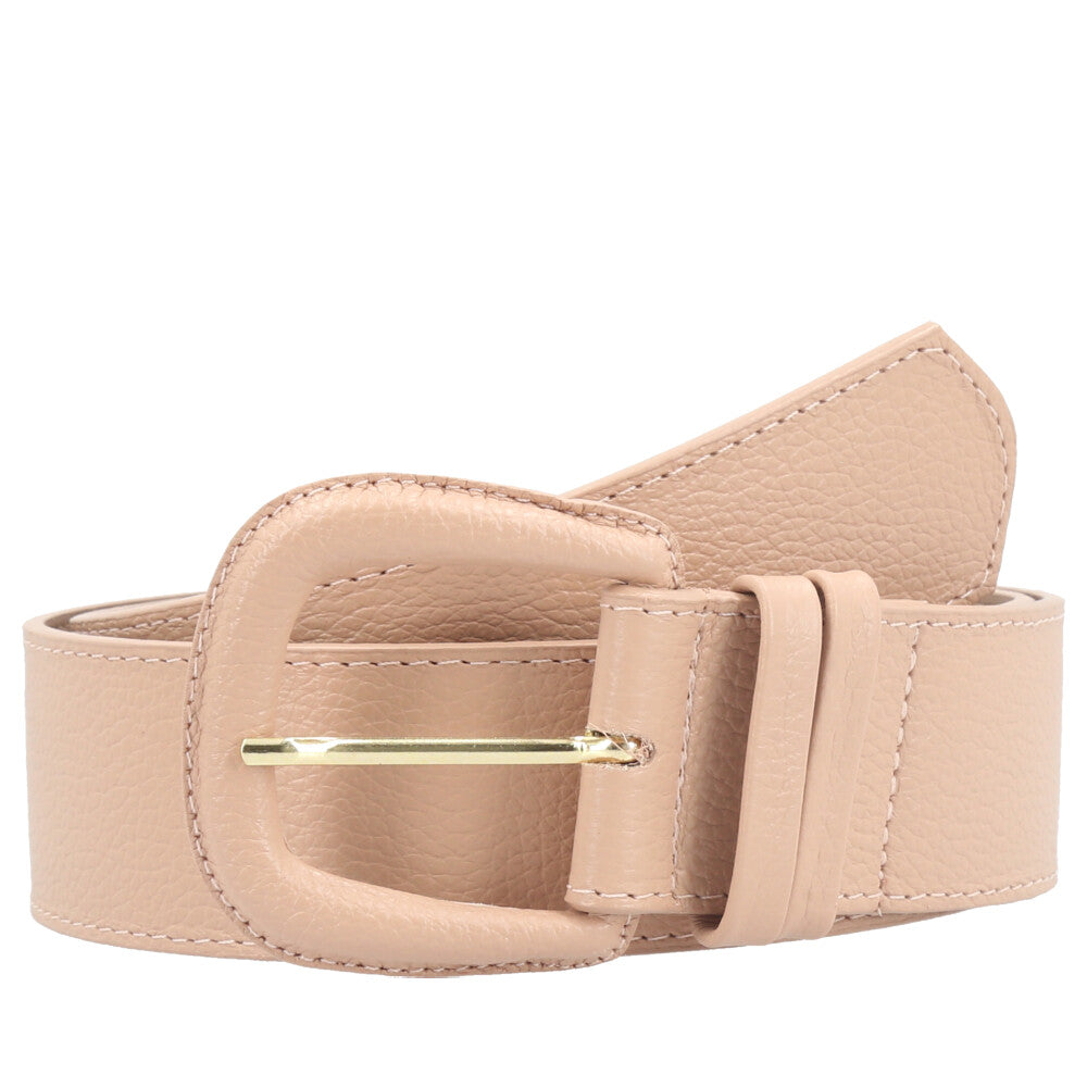 Cinto Maxi Feminino de Couro com Fivela Encapada Bege