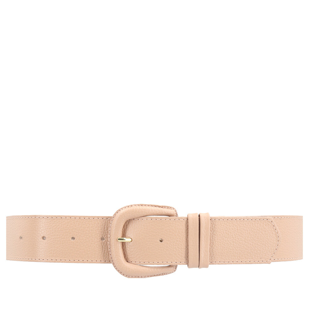 Cinto Maxi Feminino de Couro com Fivela Encapada Bege