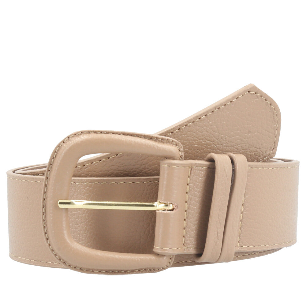 Cinto Maxi Feminino de Couro com Fivela Encapada Bege escuro