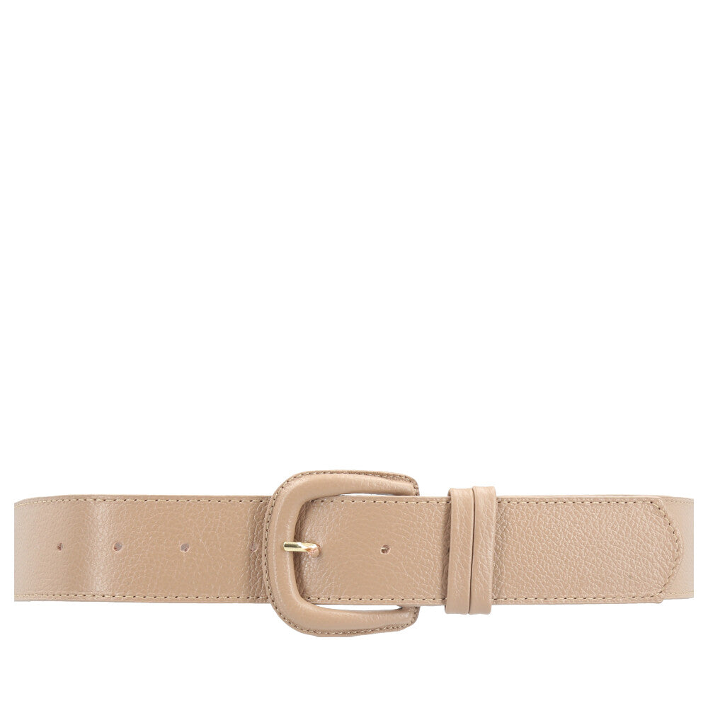 Cinto Maxi Feminino de Couro com Fivela Encapada Bege escuro