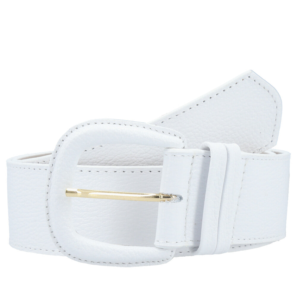 Cinto Maxi Feminino de Couro com Fivela Encapada Branco