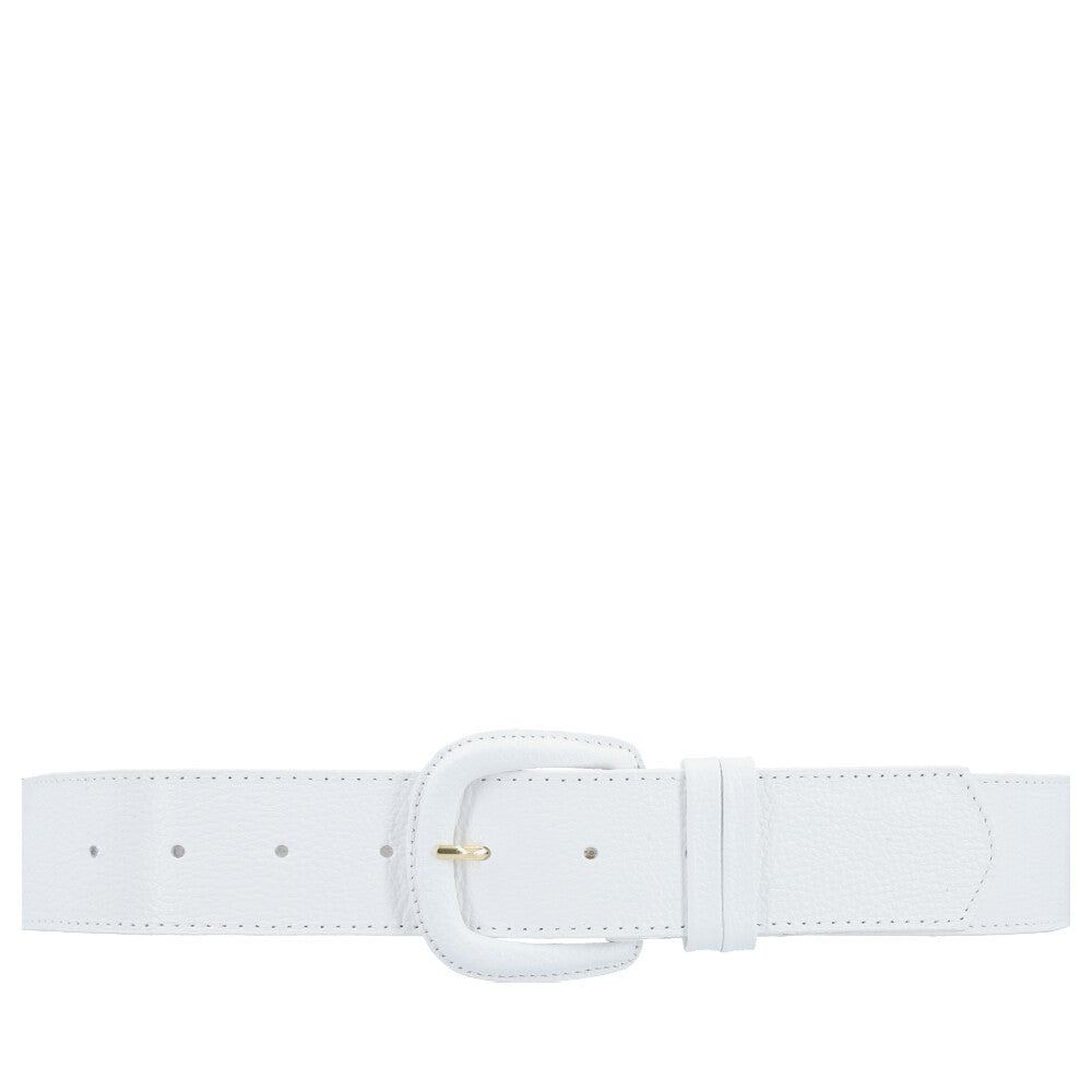 Cinto Maxi Feminino de Couro com Fivela Encapada Branco