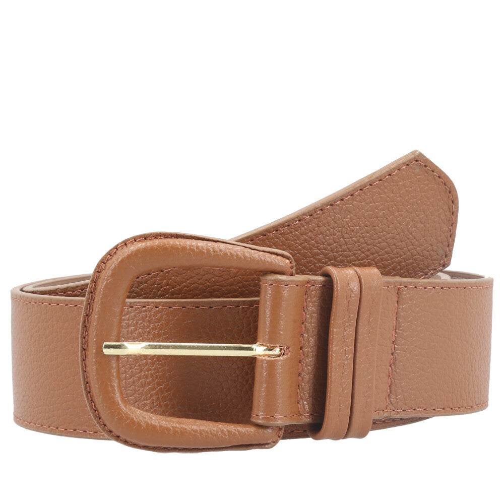 Cinto Maxi Feminino de Couro com Fivela Encapada Caramelo