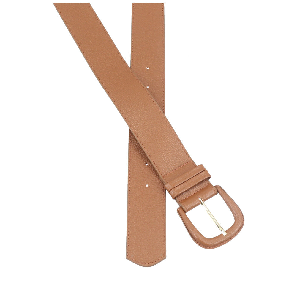 Cinto Maxi Feminino de Couro com Fivela Encapada Caramelo