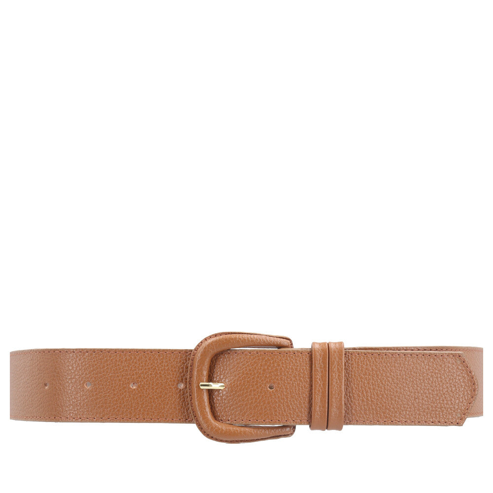 Cinto Maxi Feminino de Couro com Fivela Encapada Caramelo