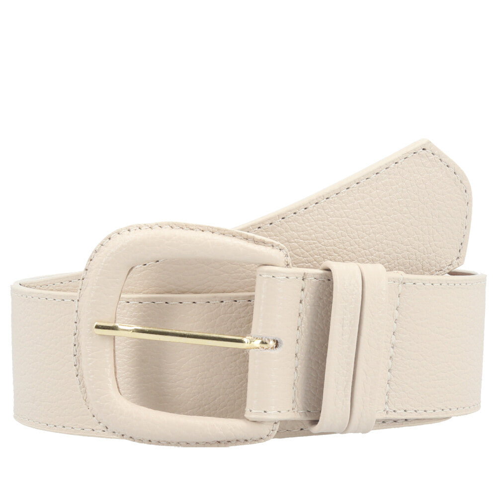 Cinto Maxi Feminino de Couro com Fivela Encapada Marfim