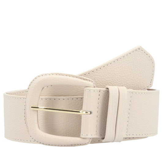 Cinto Maxi Feminino de Couro com Fivela Encapada Marfim
