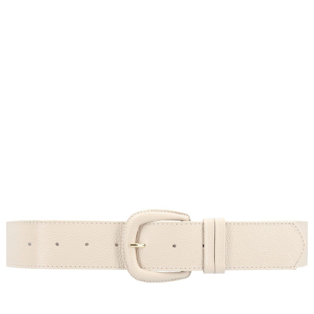 Cinto Maxi Feminino de Couro com Fivela Encapada Marfim