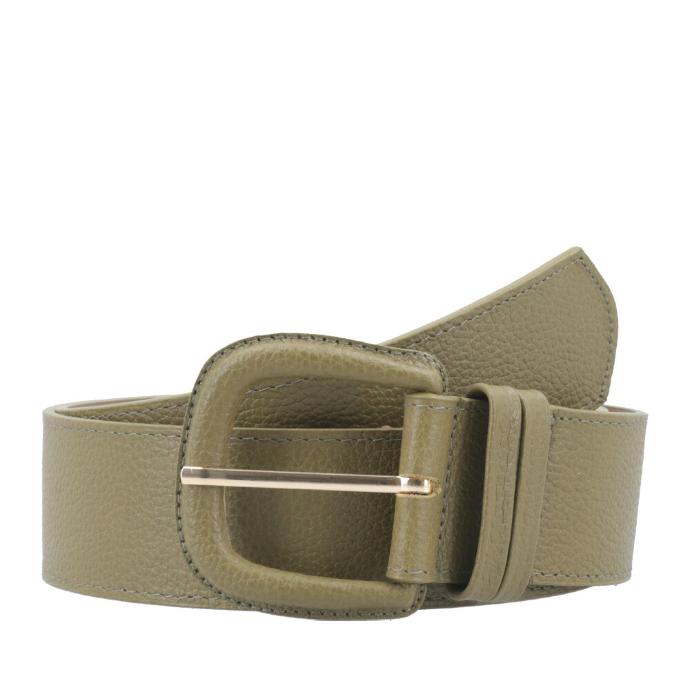 Cinto Maxi Feminino de Couro com Fivela Encapada Verde escuro