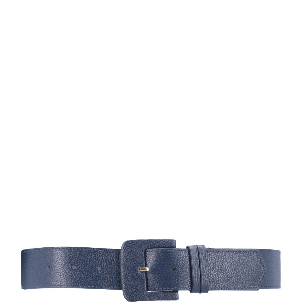 Cinto Maxi Feminino de Couro com Fivela Encapada Retangular Azul escuro