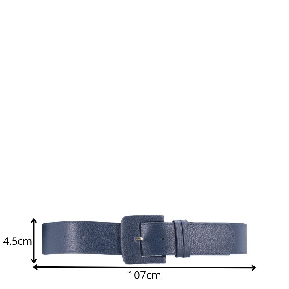 Cinto Maxi Feminino de Couro com Fivela Encapada Retangular Azul escuro