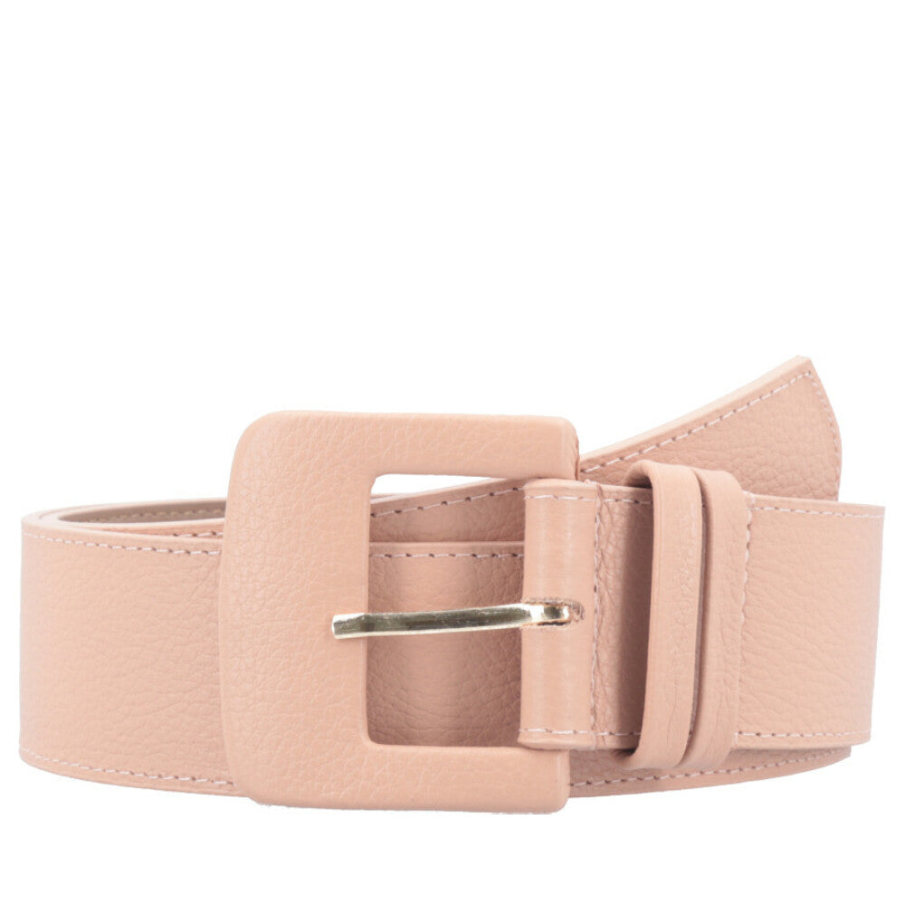 Cinto Maxi Feminino de Couro com Fivela Encapada Retangular Bege