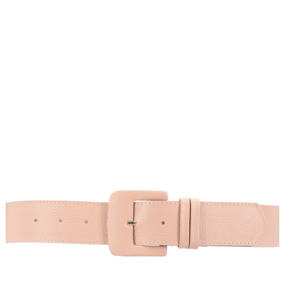 Cinto Maxi Feminino de Couro com Fivela Encapada Retangular Bege