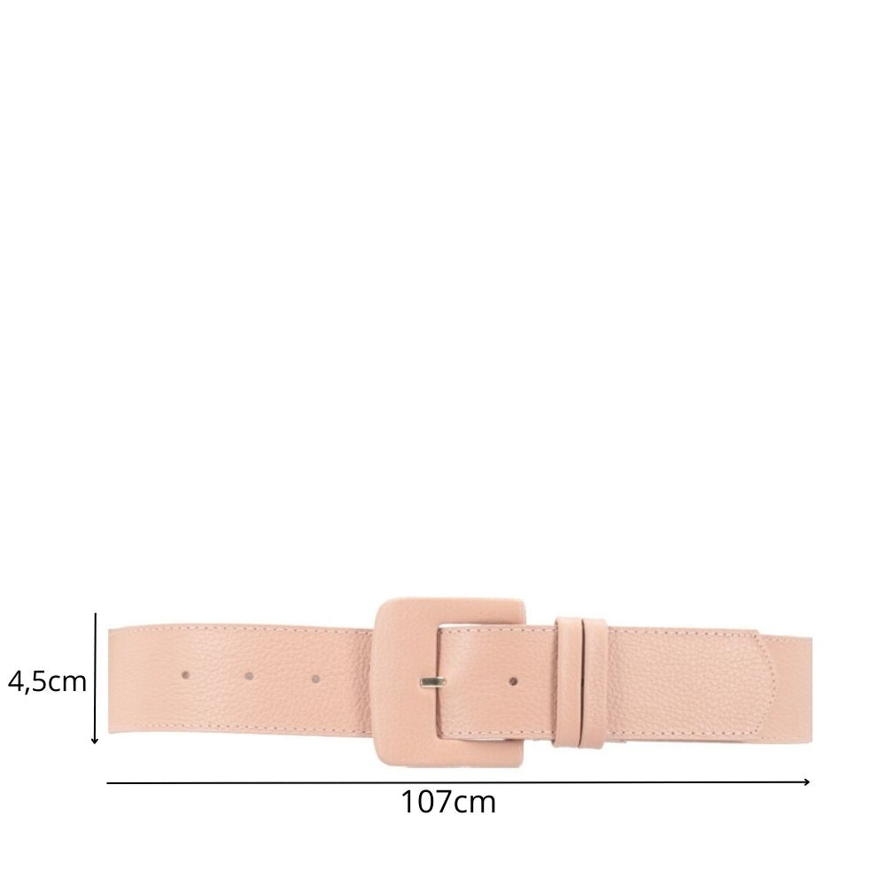 Cinto Maxi Feminino de Couro com Fivela Encapada Retangular Bege