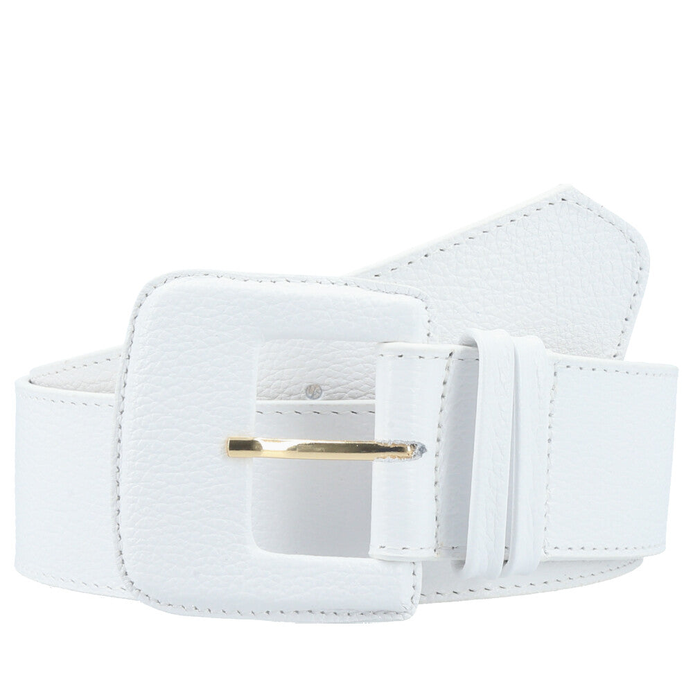 Cinto Maxi Feminino de Couro com Fivela Encapada Retangular Branco
