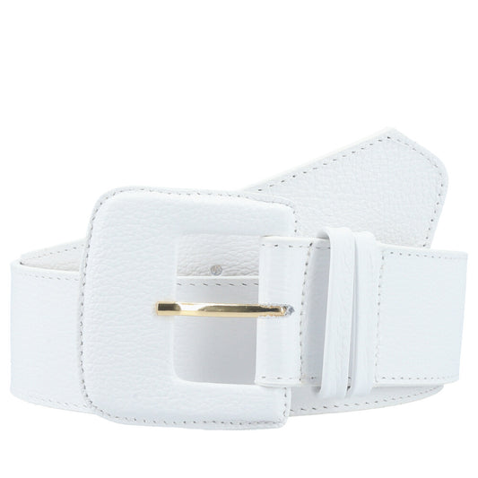 Cinto Maxi Feminino de Couro com Fivela Encapada Retangular Branco