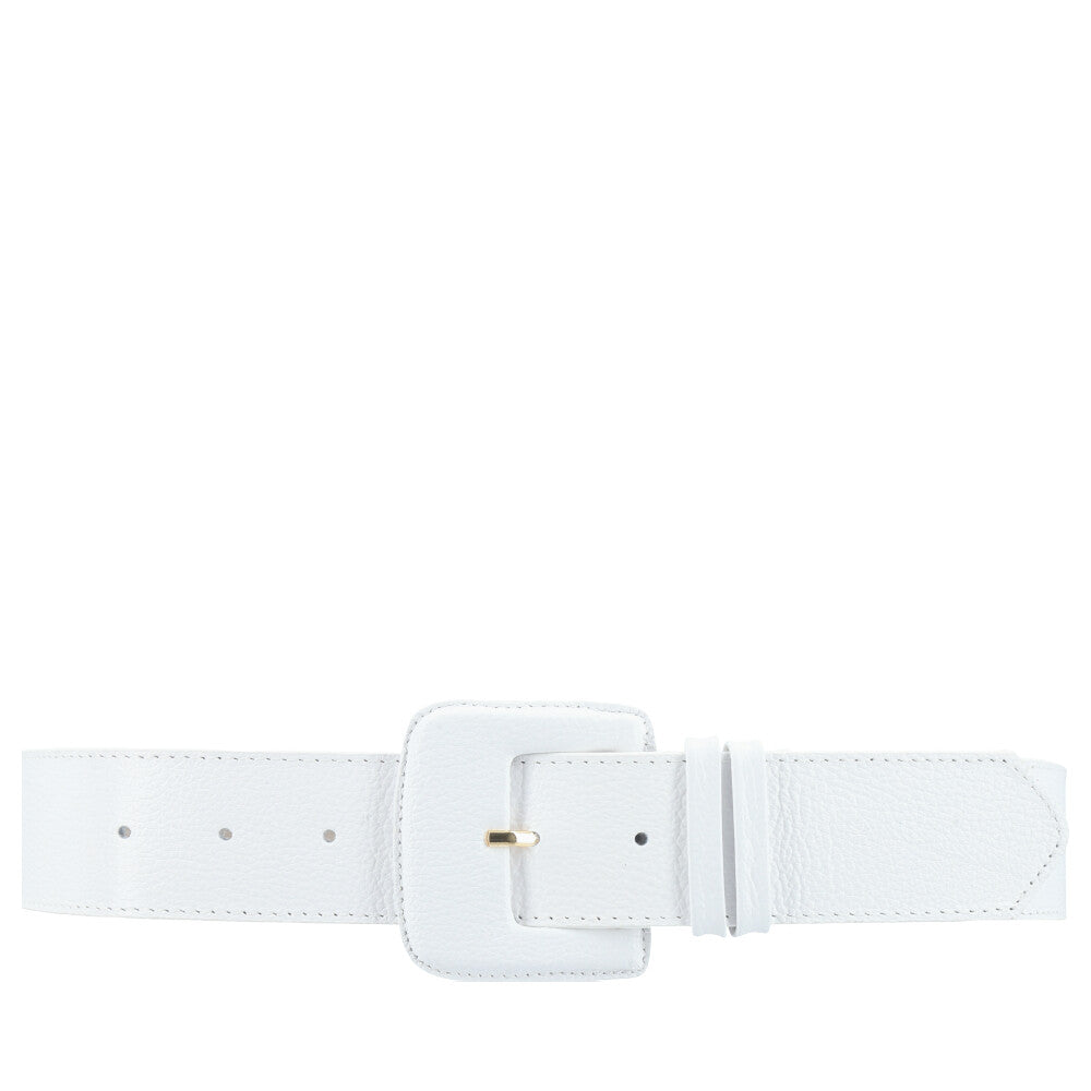 Cinto Maxi Feminino de Couro com Fivela Encapada Retangular Branco
