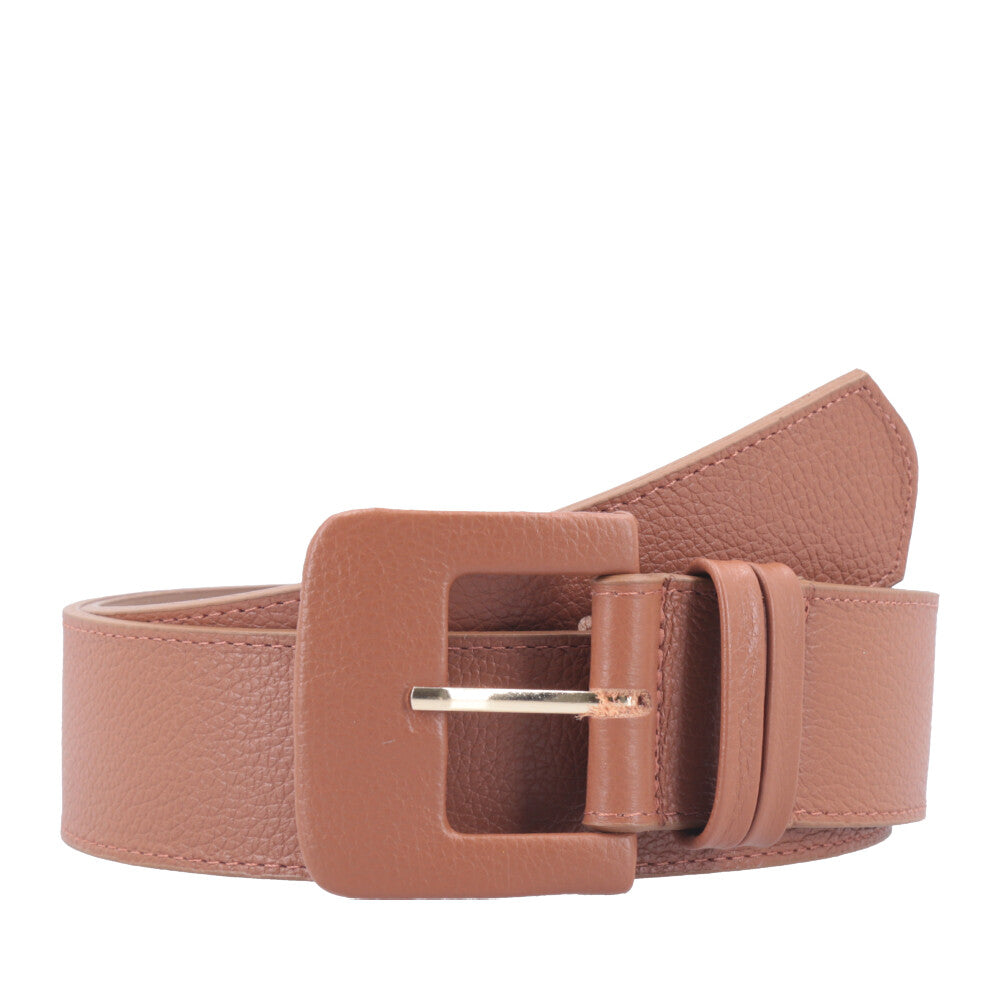 Cinto Maxi Feminino de Couro com Fivela Encapada Retangular Caramelo