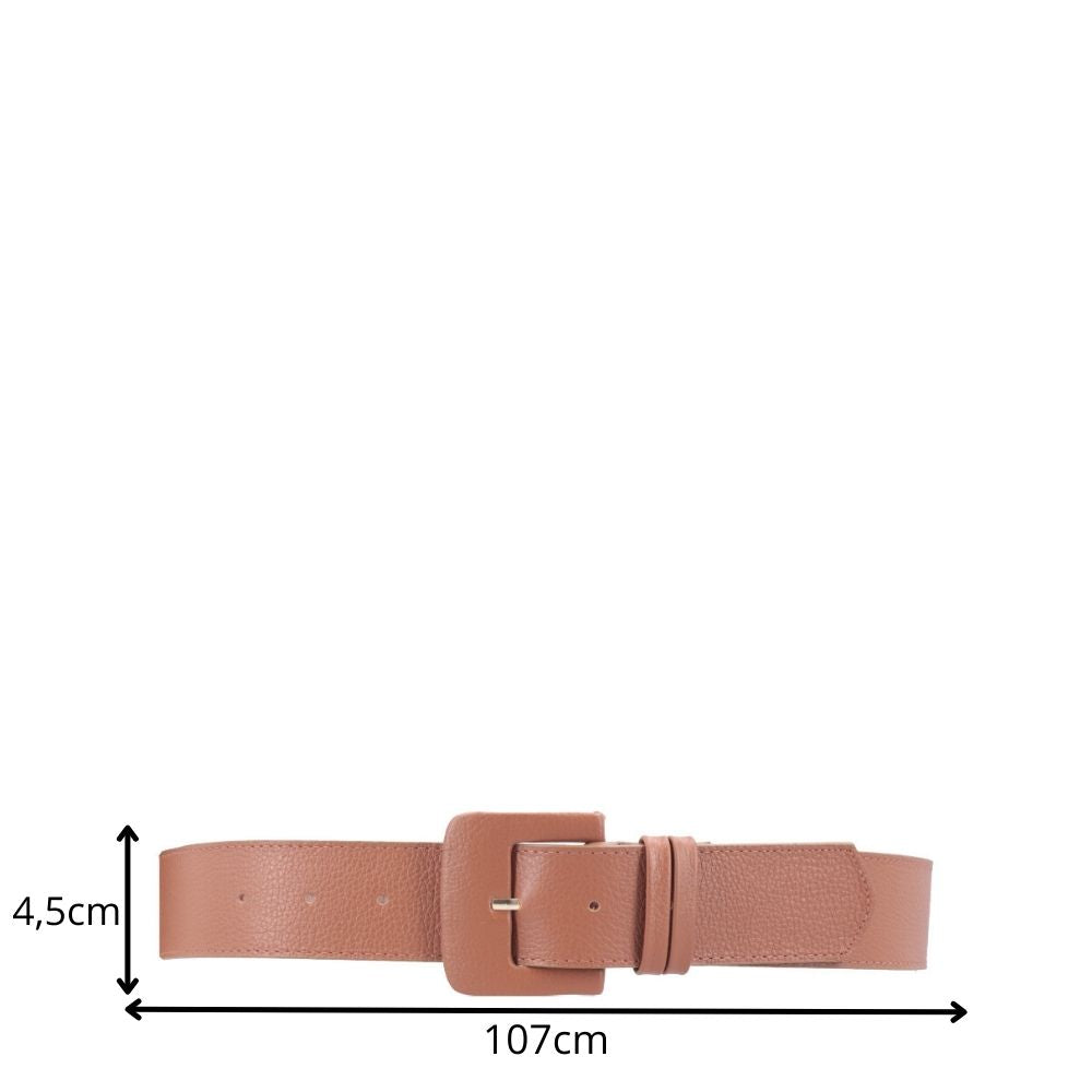 Cinto Maxi Feminino de Couro com Fivela Encapada Retangular Caramelo