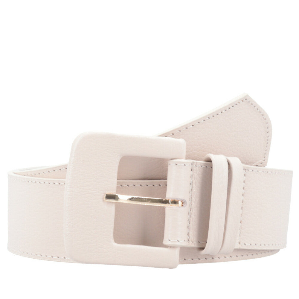 Cinto Maxi Feminino de Couro com Fivela Encapada Retangular Marfim