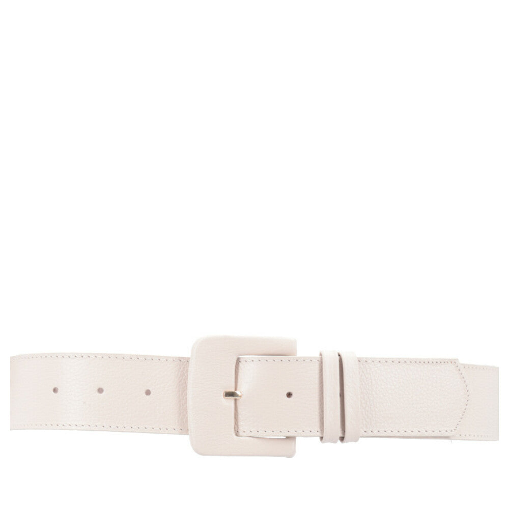 Cinto Maxi Feminino de Couro com Fivela Encapada Retangular Marfim